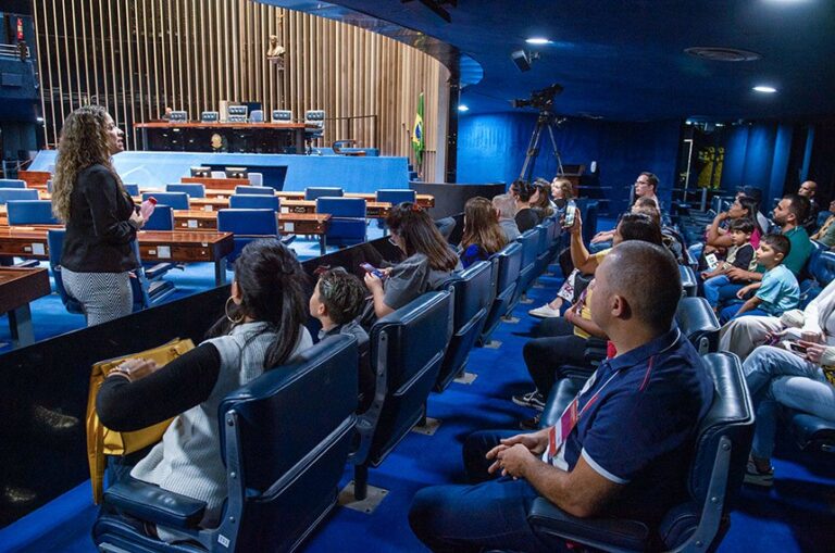 Visitantes no Plenário do Senado: passeio inclui informações sobre o funcionamento do Legislativo